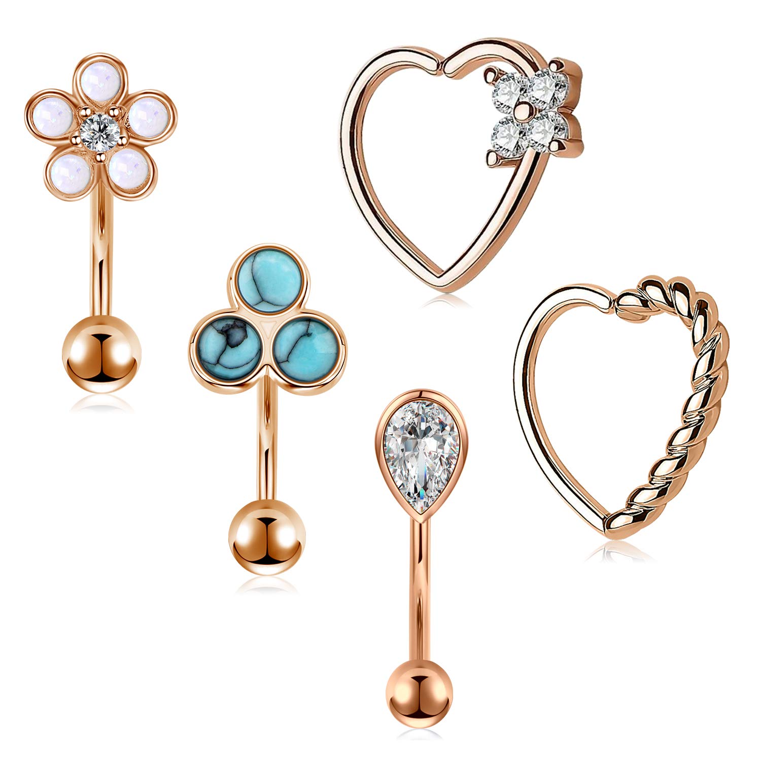 AceFun Rook - Piercing para ceja, joyería curvada (16 g, 1,2 mm, ceja labio corto, vientre), anillos Daith Rook, pendientes para mujeres y hombres