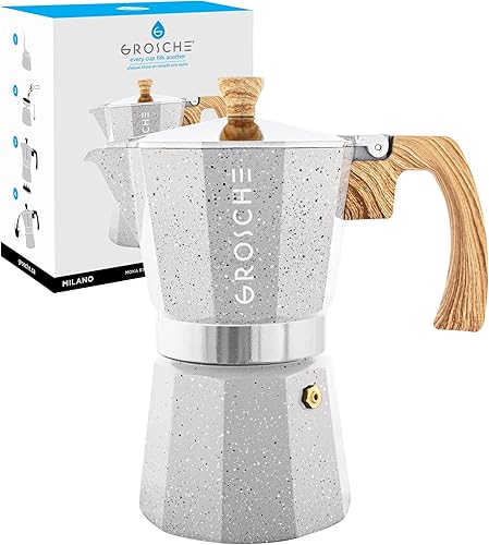 GROSCHE Milano Moka - Cafetera para estufas, cafetera Greca, cafetera para estufa y percoladora para cafetera de espresso (gris, 6 tazas)