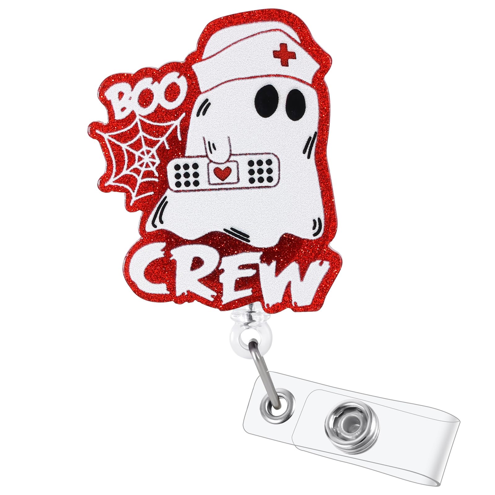 Funny Halloween Badge Reel for Nurse Doctor Medical Worker Nursing Student, Cute Boo Crew Ghost Acrylic Pediatric Nurse Badge Holder with Alligator Clip, Retractable 24" Durable Nylon Cord โ image 1