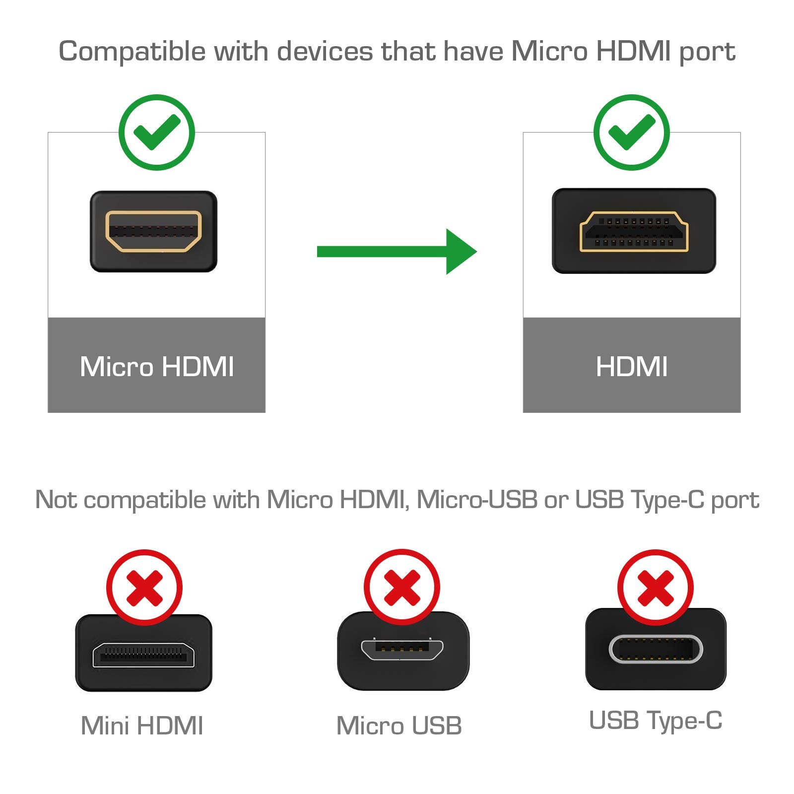 Cmple 459-N MICRO HDMI al oro cable HDMI plateado para tel-fonos celulares 6 PIES