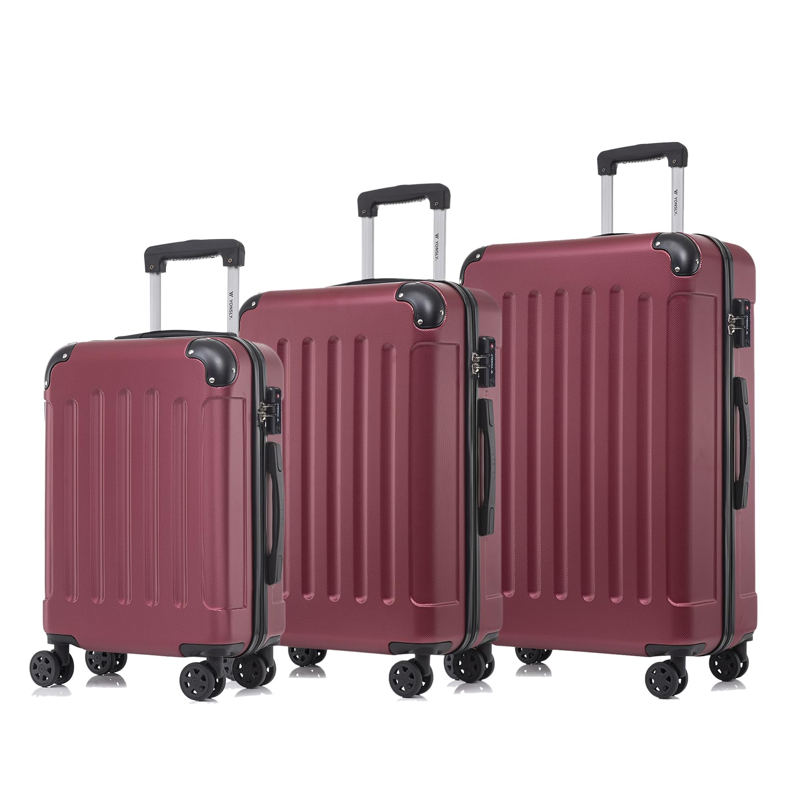 yonsly Koffer Suitcase, Trolley Reisekoffer, Rollkoffer Handgepäck mit 4 Rollen 360°, ABS Hartschalen, Sicherheitsschloss, Weicher Gummigriff, 210D-Futter