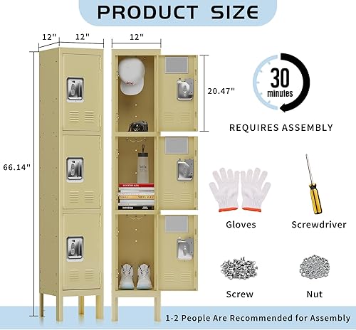 Miniatura 3 de KAER Taquilla, armario de almacenamiento de armario de metal, armario de almacenamiento con 3 puertas para el hogar, casilleros para empleados,