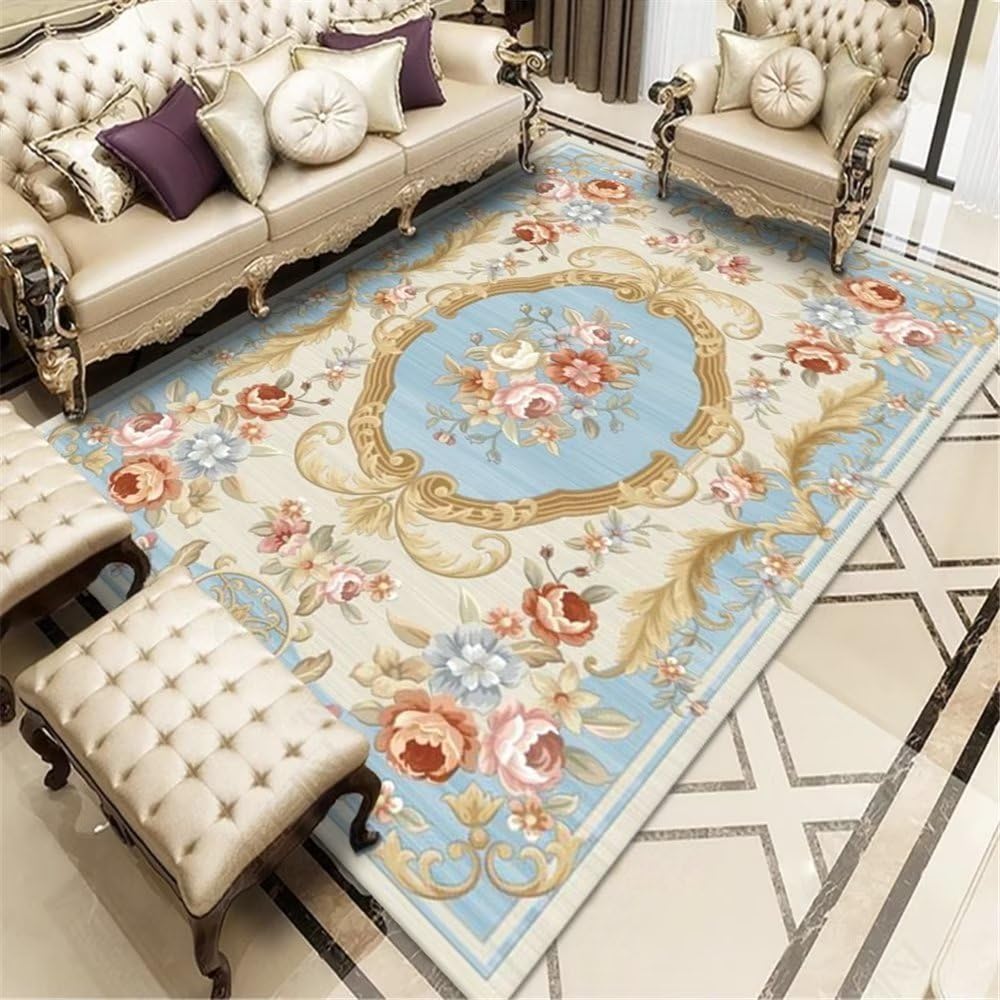Tapis salon résistant aux acariens 140x200cm motif bleu pour enfant