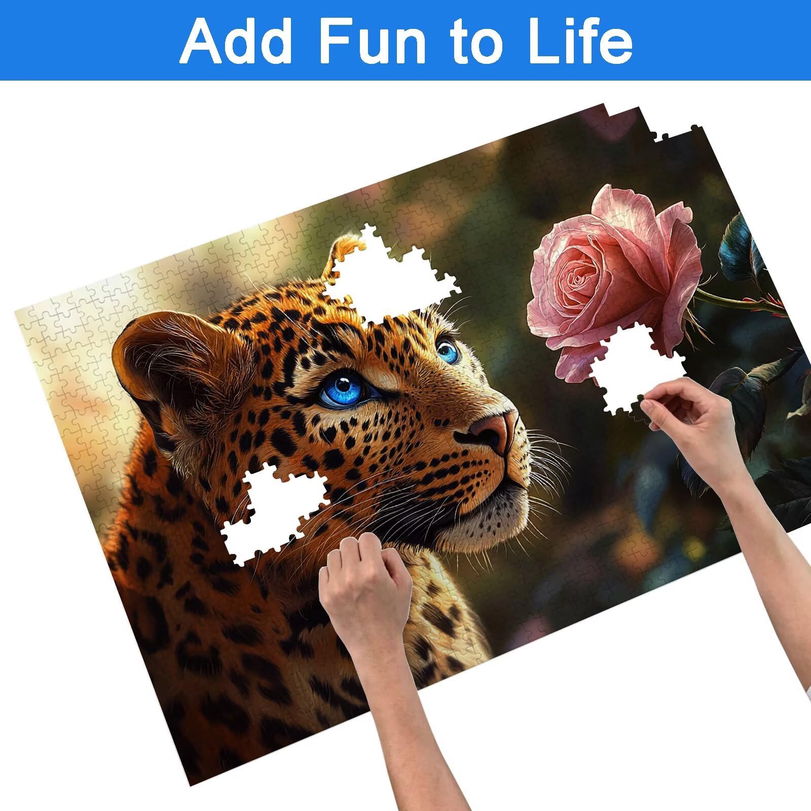 1500 sztuk puzzli dla dorosłych dzieci, drewniane puzzle lampart dla dorosłych, wymagające różowe łamigłówki, rodzinne gry edukacyjne, łamigłówka z pudełkiem do dekoracji domu, prezent dla kobiet