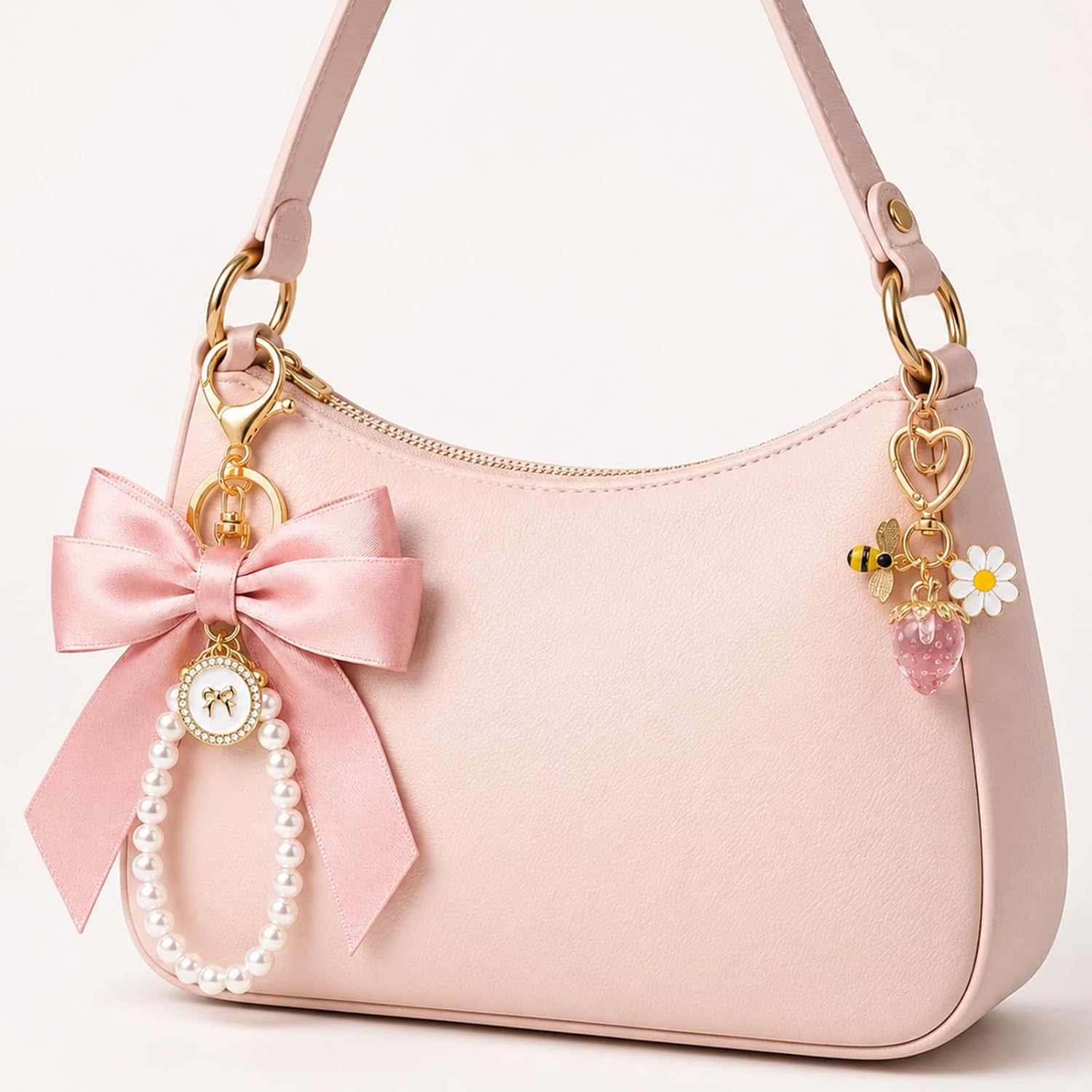 4 Pcs Bag Charms for Handbags Cute Cherry Bow Flower Strawberry Keychain for Women Purse Handbags Backpack