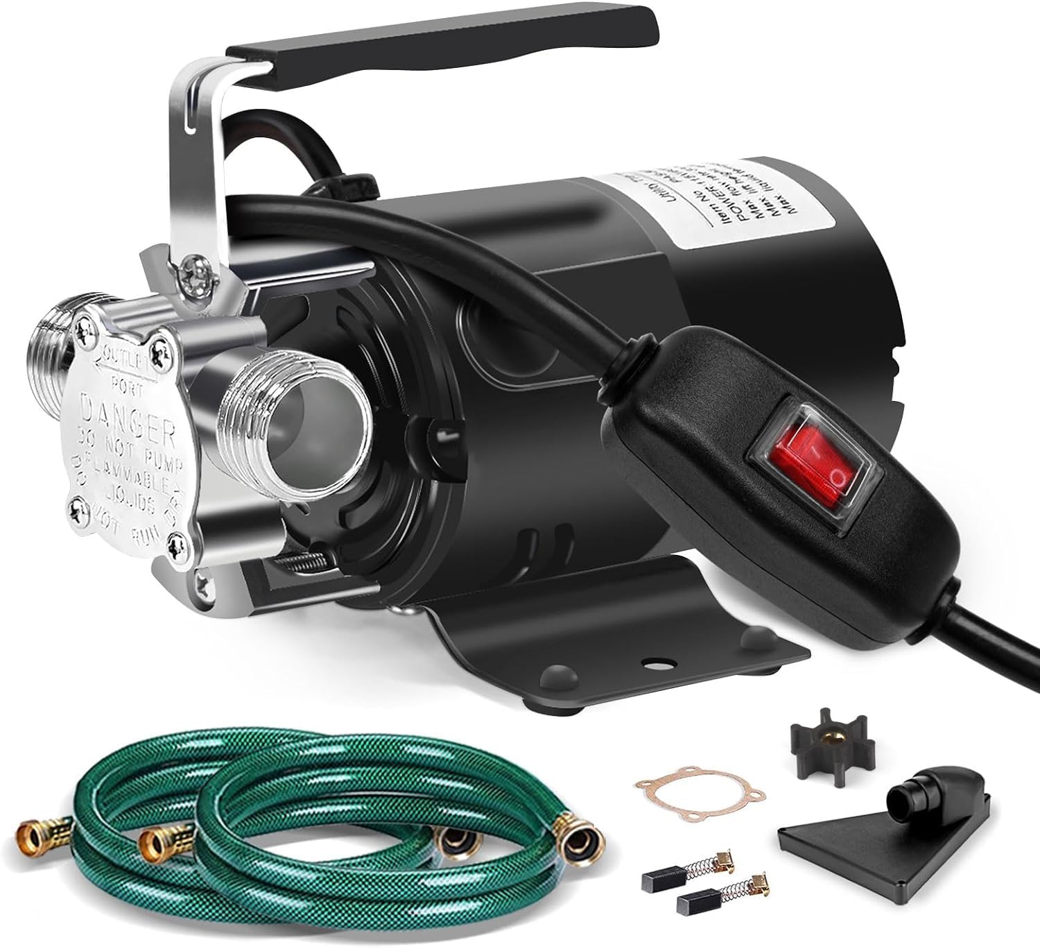 Water Transfer Pump, 115V 1/10HP Electric Utility Pump with On/Off Switch 2 * 6 ft Water Hoses Kit for Removing Water from Garden Pools Aquariums Hot Tub Draining 1/8’’ Low Suction for Rain Barrel 115V AC