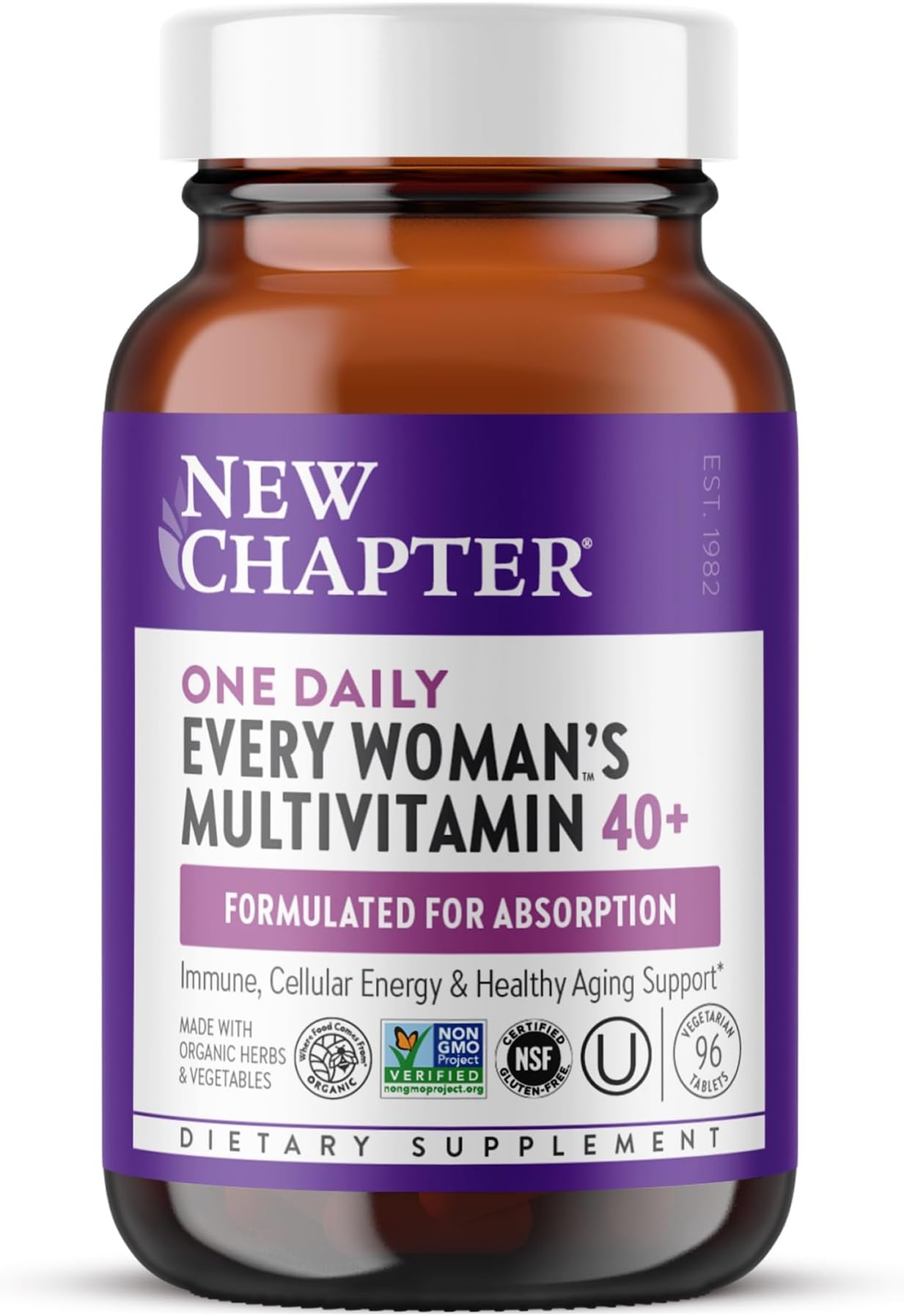 New Chapter Every Woman's One Daily 40+ Multivitamin, 96 Tablets | Supports Immune, Bone, Skin, and Cellular Energy Health, Non-GMO, Gluten Free, Dairy Free, Vegetarian, and Kosher