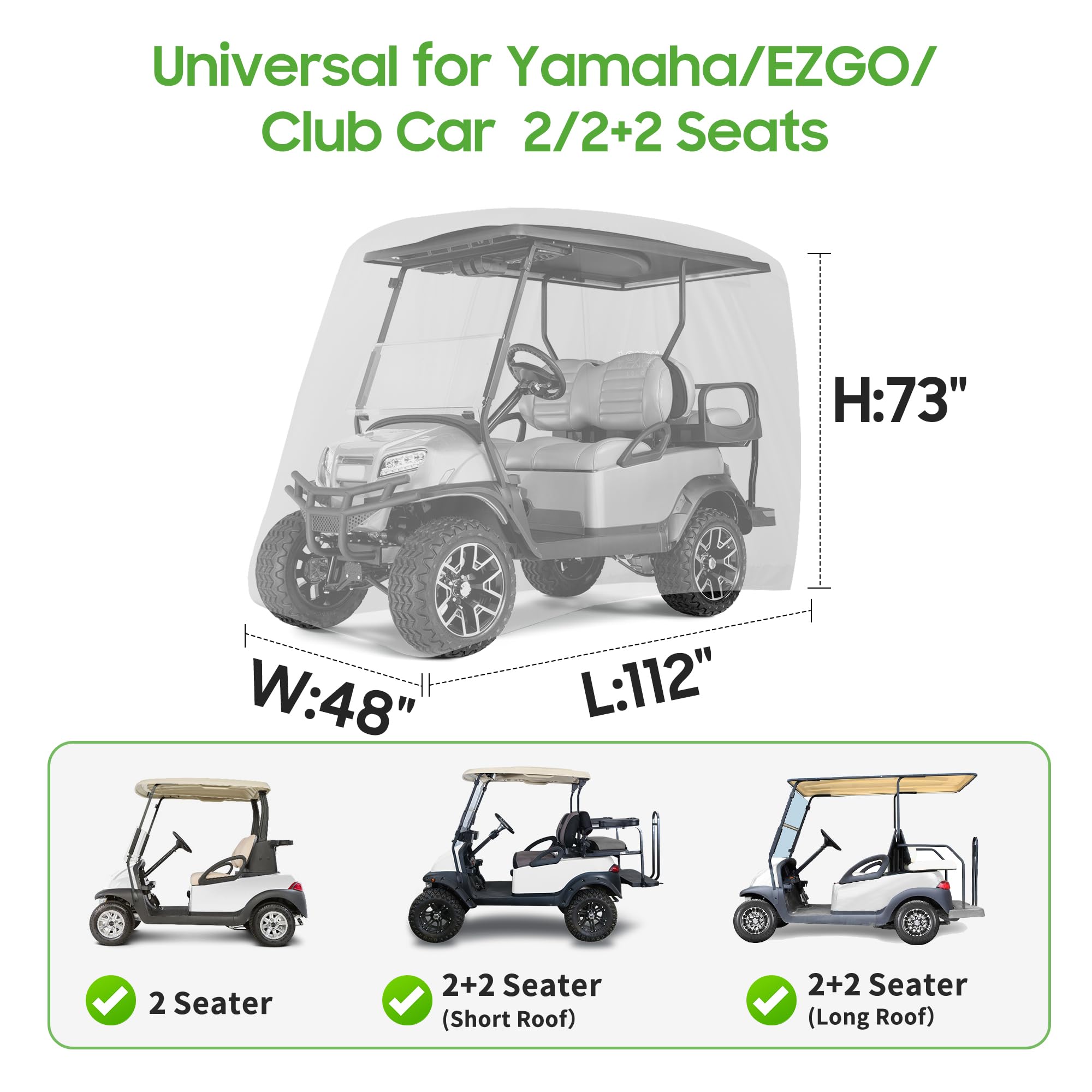 10L0L Cubierta impermeable para carrito de golf 500D para 4 pasajeros, con revestimiento de PVC extra, impermeable, a prueba de sol, se adapta a EZGO Club Car Yamaha