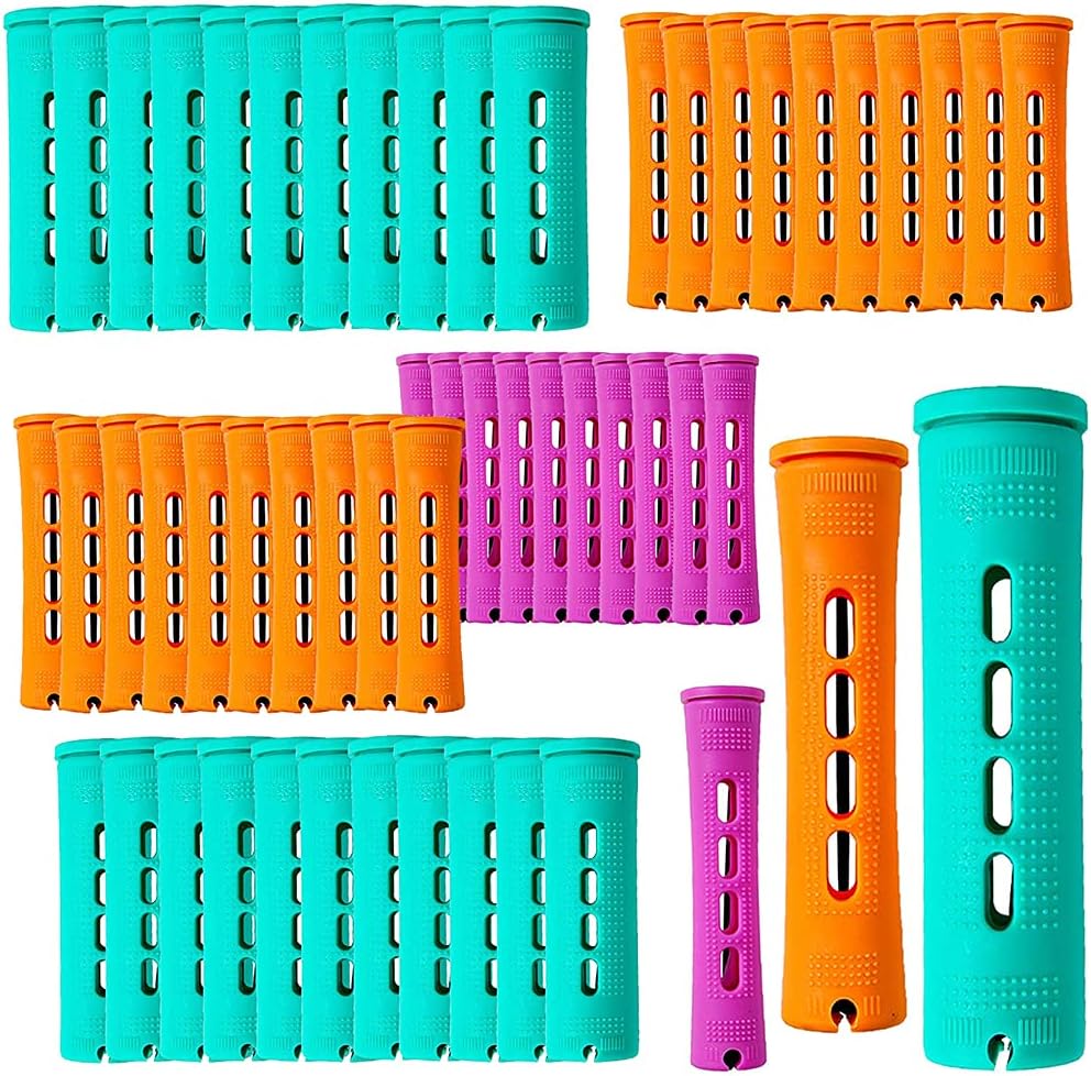 ELECDON 80 PCS Hair Perm Rods, 3 Sizes Set Jumbo Large Medium Plastic Cold Wave Perming Rods Curlers for Straight Curly Natural Hair Hairdressing Styling Hair Rellers Tool (Purple, Orange, Green)