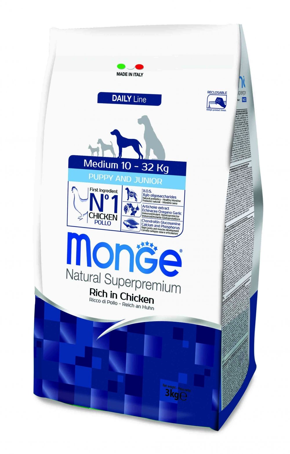 all4pets Monge Daily Line - Medium Puppy & Junior With Chicken 3 Kg, Granule