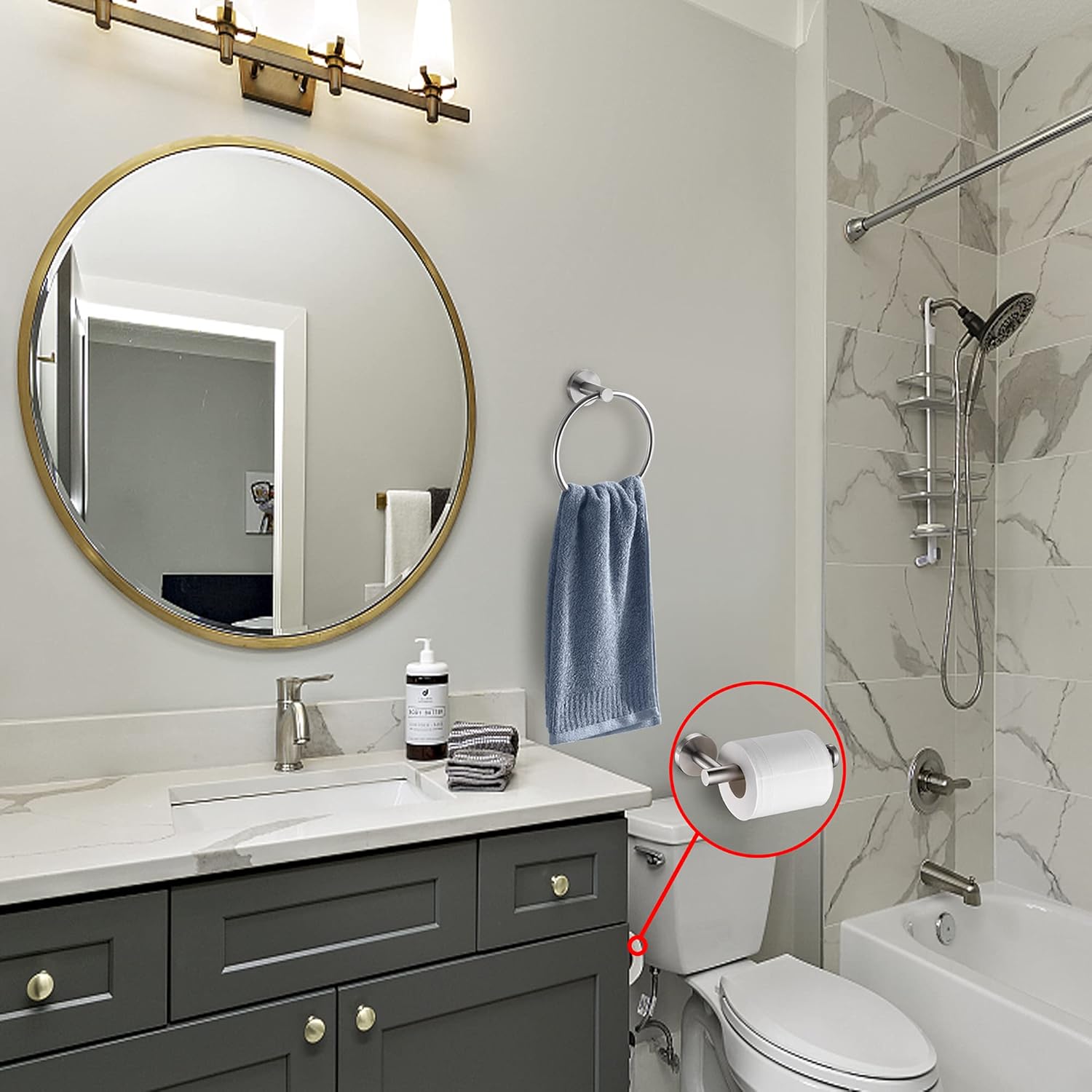 Brushed Nickel Toilet Paper Holder and Hand Towel Ring Set 2 Pieces Bathroom Hardware Accessories Set SUS 304 Stainless Steel Heavy Duty Wall Mounted Bathroom Holder…