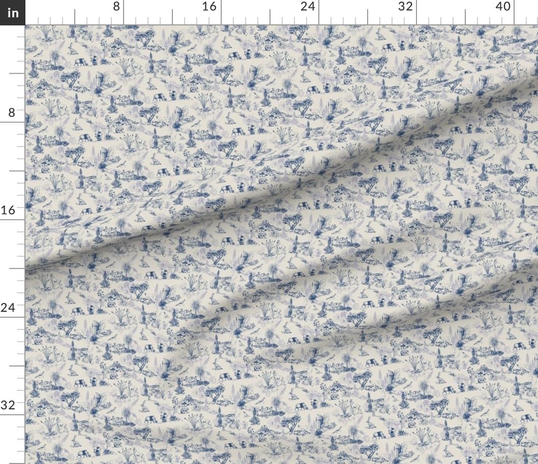 Spoonflower Fabric - Blue Texas Toile Bear Southwest French Country Cougar Hidden Images Printed on Petal Cotton Fabric Fat Quarter - Sewing Quilting Apparel Crafts Decor