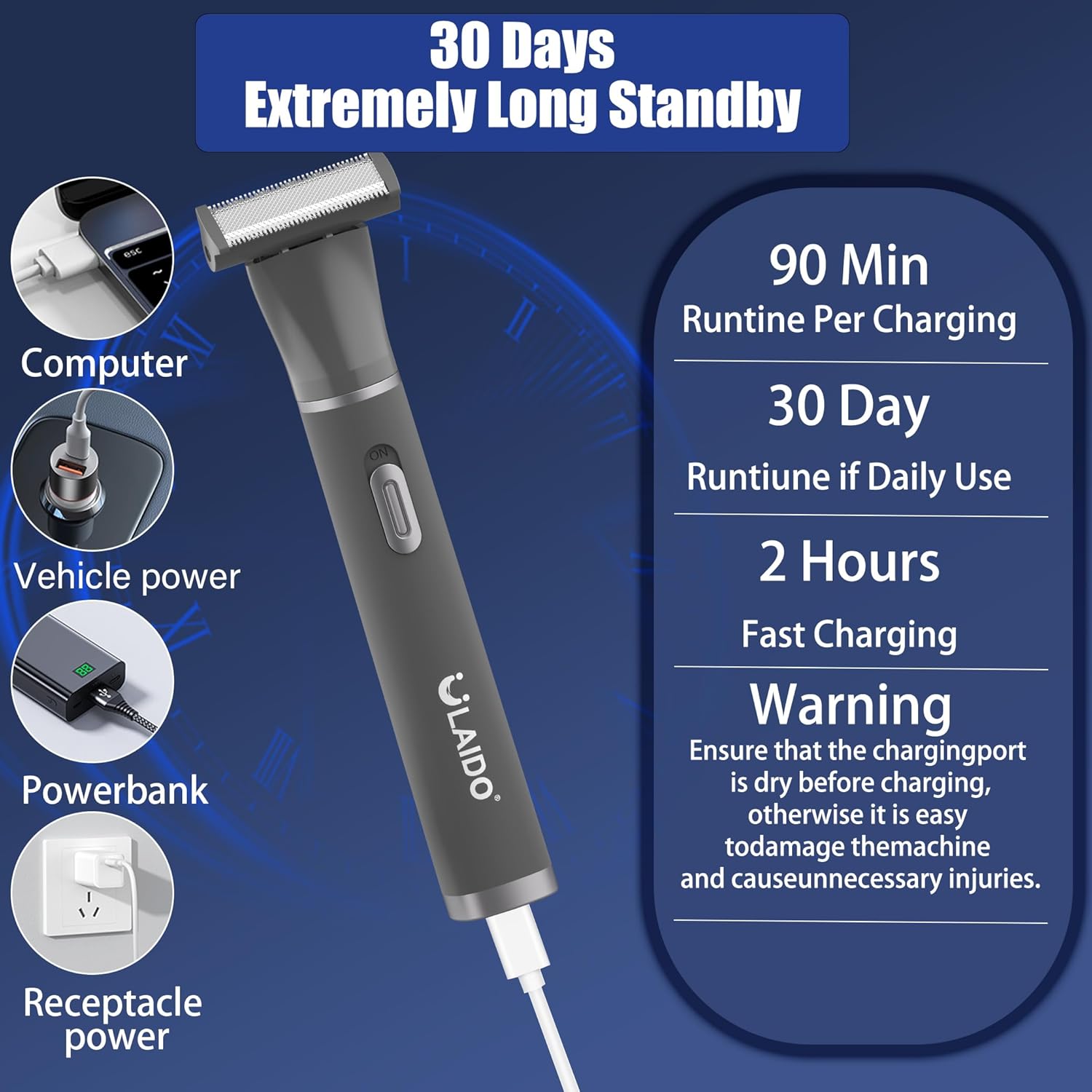 Body Hair Trimmer for Men, 4 in 1 Versatile Trimmer Shavers for Nose Ear Eyebrow Body Hair Trimming, USB-C Fast Charge Electric Pubic Hair Trimmer for Smooth Shaving with Storage Bag