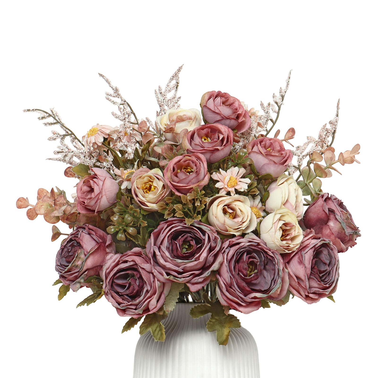 MEIVINES 6 Bunches Pink Artificial Flowers Fake Flowers Pink Rose Flowers Artificial Flower Bouquet Silk Flower Arrangement for Wedding Party Centerpiece Table Home Decor