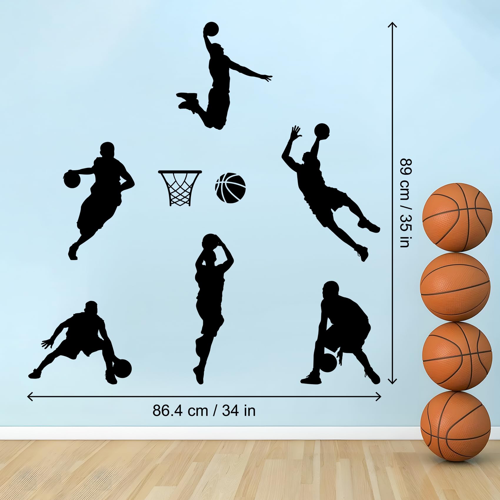 Autocollant Murial Basket Dunk - Vinyle Noir 61x51cm Pour Chambre, Salle De Sport Déco