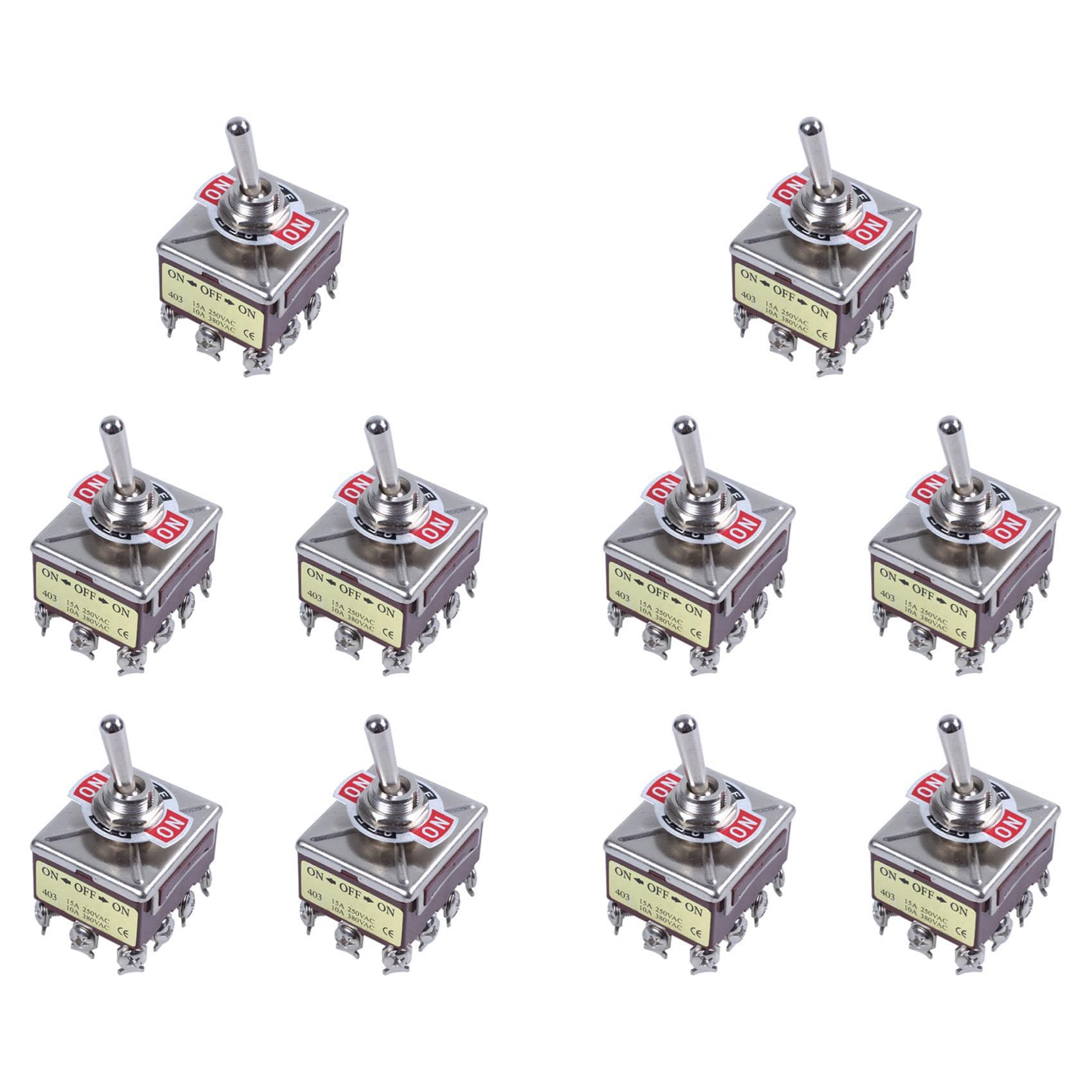 Jnchdghwa Brick Red 10X Ac 380V 10A On/Off/On 3 Positions 12 Pin Latching Toggle Switch 4Pdt