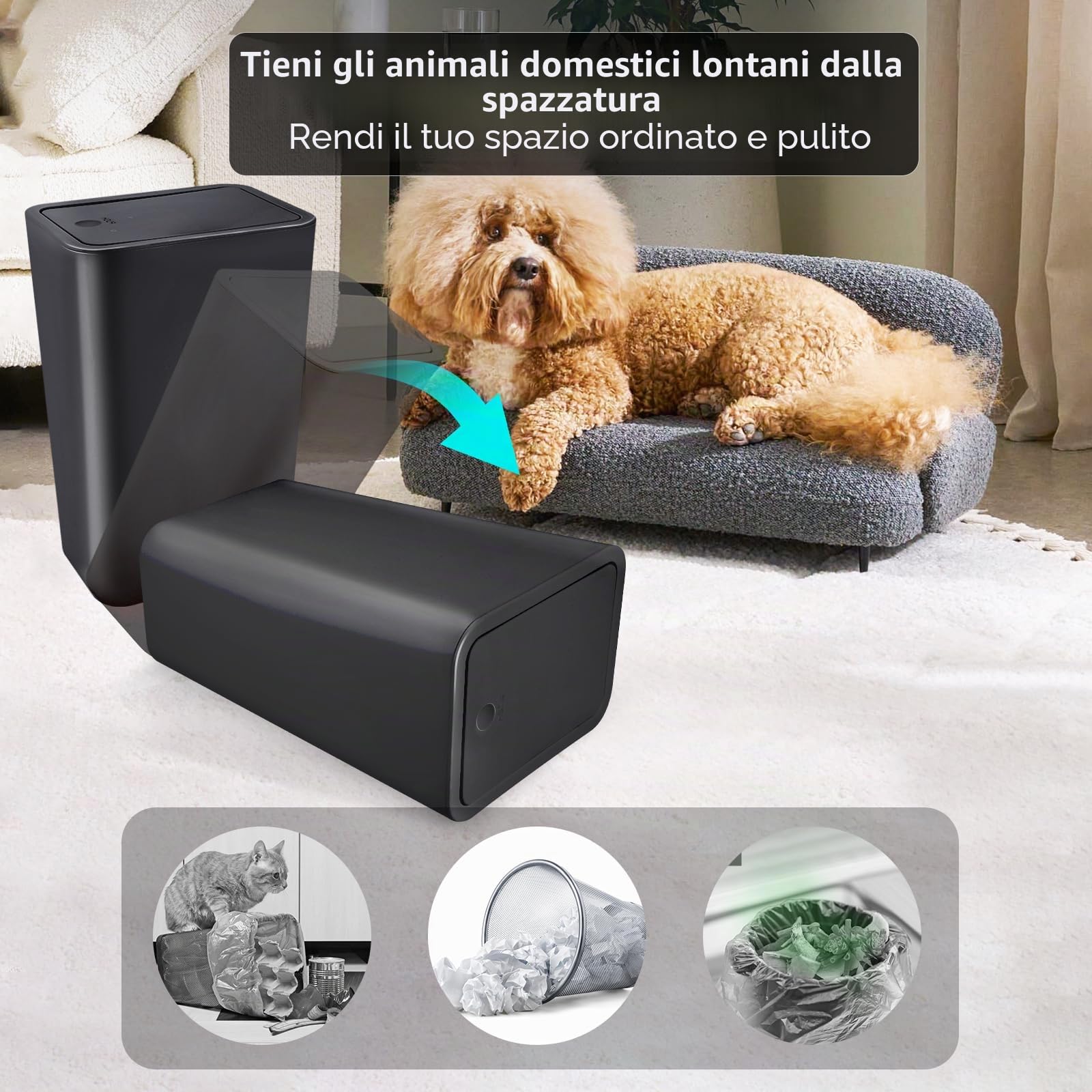 Kssvzz 3 Pezzi Pattumiera Bagno con Coperchio, 10L Cestino Spazzatura Diverse Colorazioni, Bidoncino Bagno Realizzata in Plastica di Alta Qualità, 22x16x33cm (Nero)