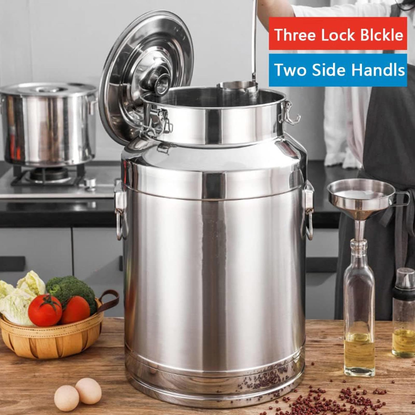 Jarra de leche de acero inoxidable bidón para vino,A-22L | cubo para vino/recipiente lácteos/bidón de leche/jarra con tapa sell tapa/asa, transportar o almacenar leche,A-22L