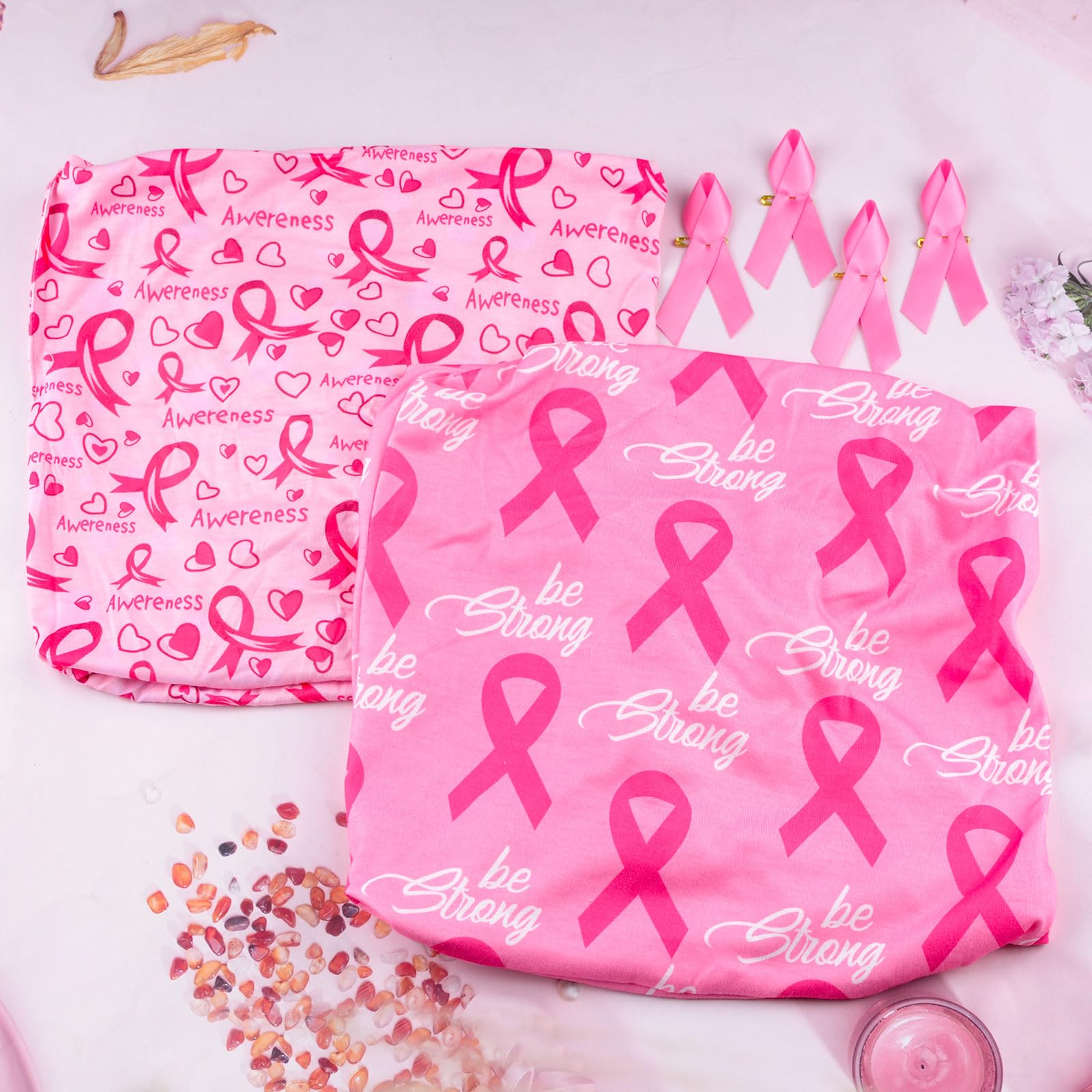 WANDIC 2PCS Breast Cancer Beanie Caps - Image 4