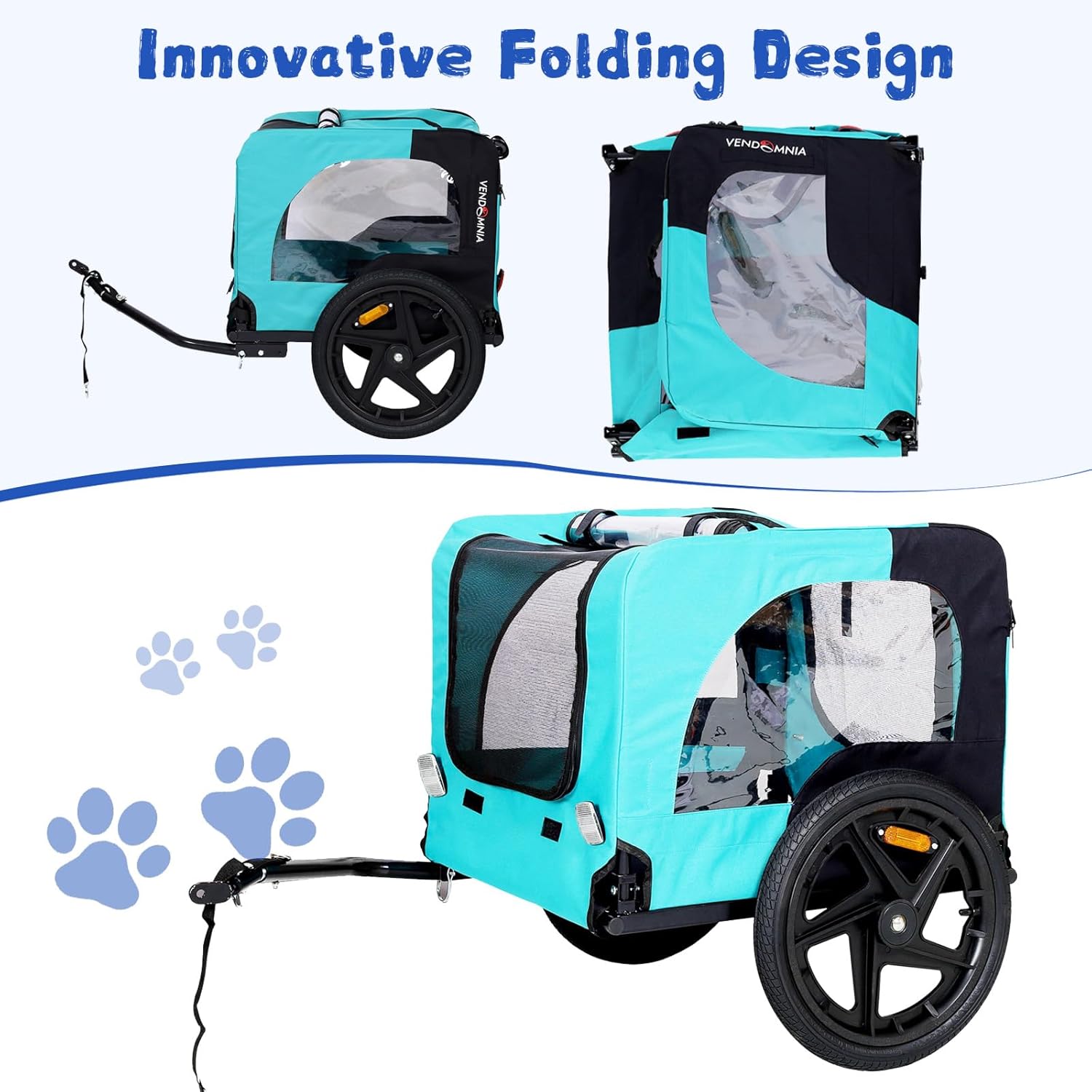 Dog Cart with Flag, Large Folding Bike Trailer for Dogs, 120LB Capacity All-Terrain Pet Carrier, Durable Steel Frame, for Cycling, Jogging, Camping & Outdoor Adventures
