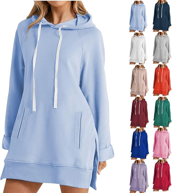 Sweatshirt Dress For Women Oversized Travel Warm Plain Casual Sweatshirts 2026 Fall Crewn Neck Plain Trendy Hoodies