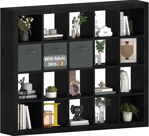 Miniatura 37 de Estantería con contenedores de almacenamiento, organizador de almacenamiento de 9 cubos, estantería de madera resistente, estante abierto para Roble