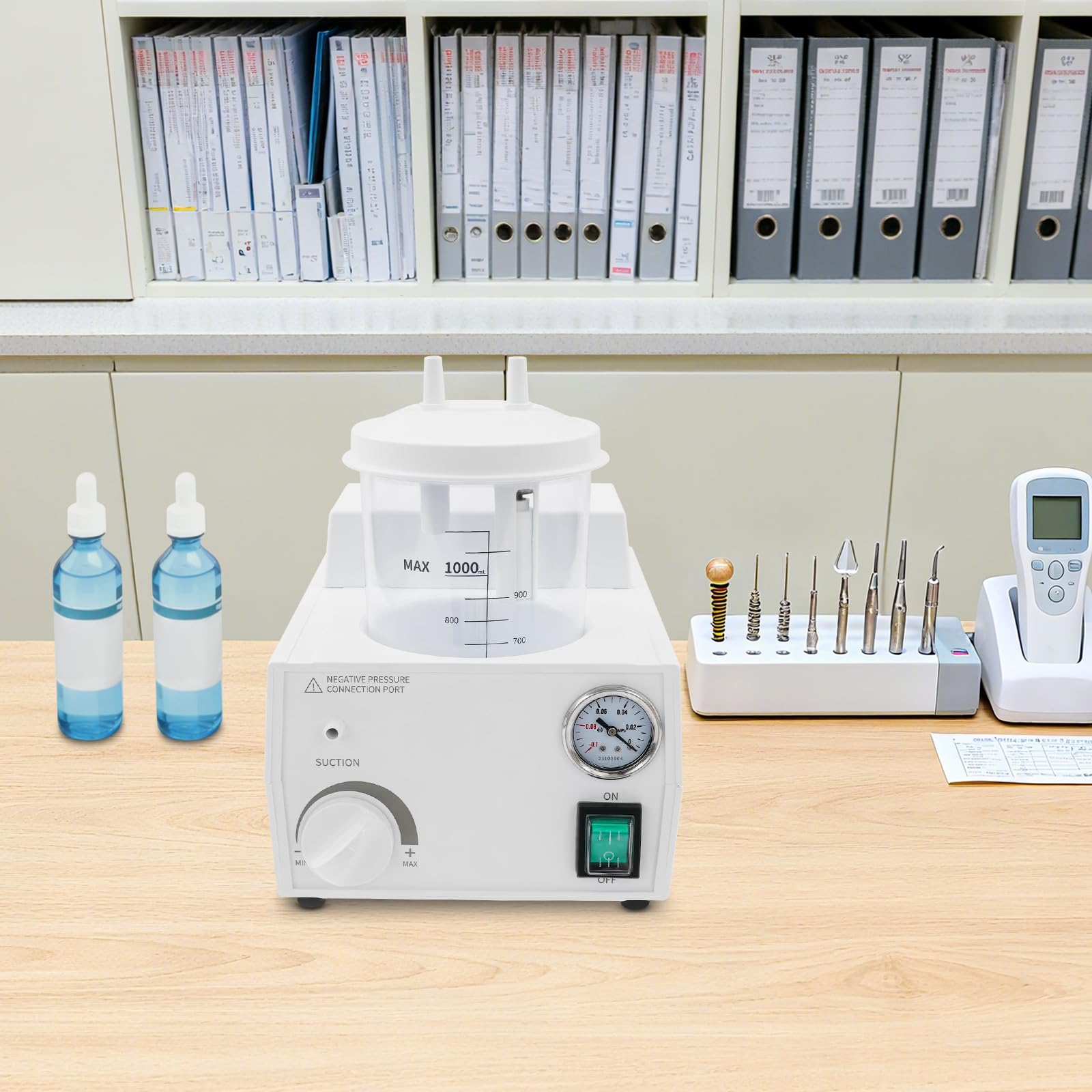 Elektryczne urządzenie do odsysania 1000 ml, przenośny odkurzacz do wydzieliny śluzowej z pompą próżniową, do domu, pielęgnacji kliniki, weterynarza, cichy aparat ssący z pojemnikiem na ścinki