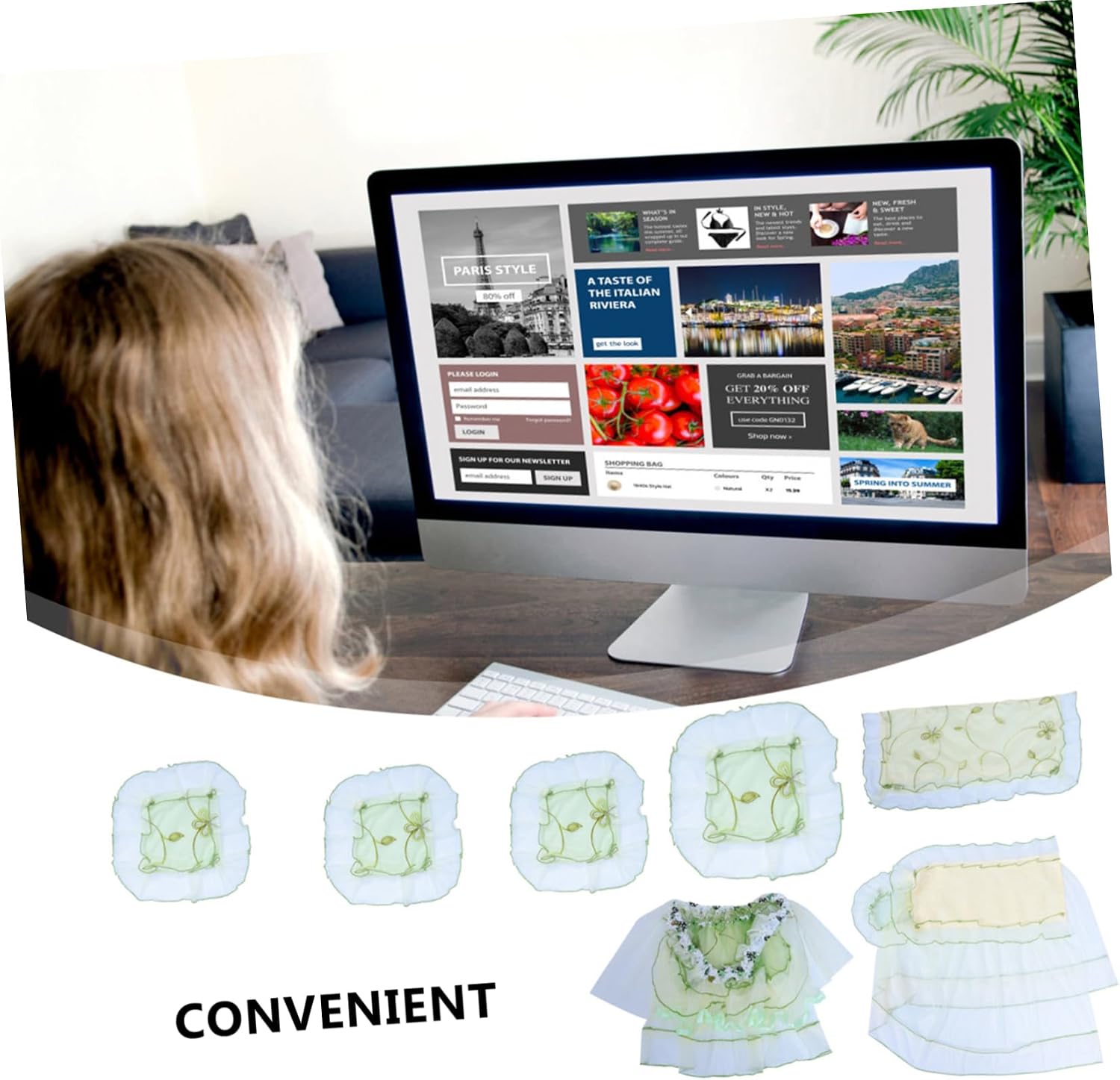 jojofuny 7pcs Lace Computer Cover Set Dust Protector Cloth with Butterfly Pattern for Desktop and Monitor Lightweight and Decorative Covers for Use