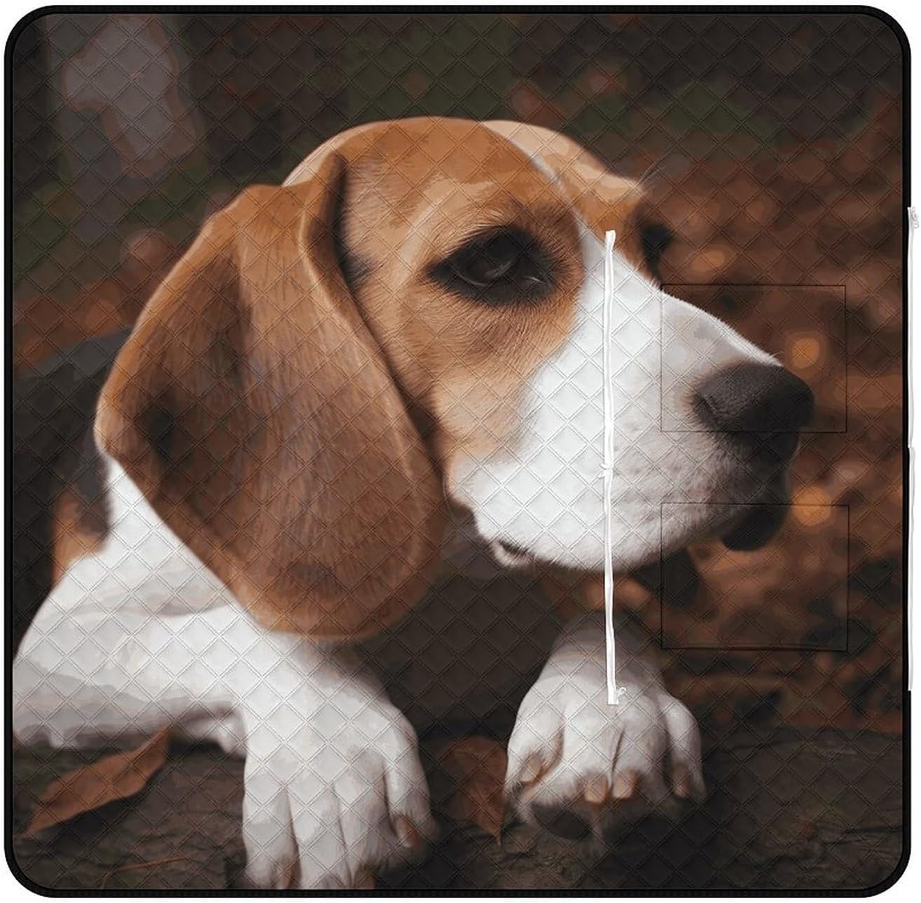 Cute Beagle Picnic Blanket 150x150cm, Foldable 2-in-1 Picnic Mat and Tote Bag Portable Waterproof Beach Mat Sandproof Outdoor Blanket for Park, Hiking, Beach, Camping, Travel