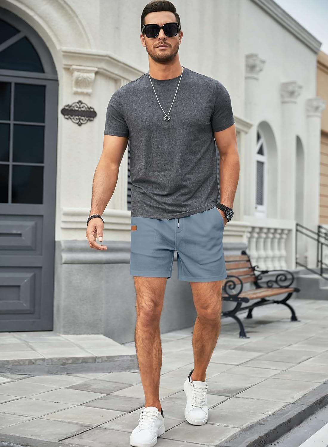 JMIERR Men's Casual 5"/ 7" Shorts Waffle Elastic Waist Drawstring Workout Running Jogging Beach Sweat Shorts with Pockets - Image 8