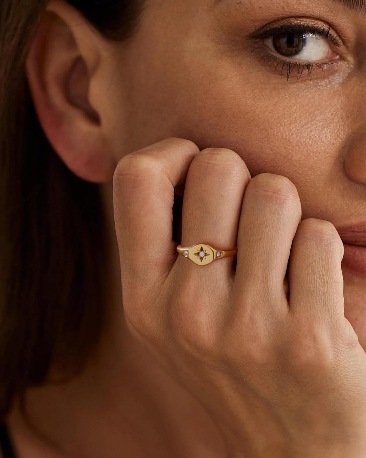 YeGieonr Non Tarnish Gold Rings for Women, Waterproof Gold Signet Ring, 18K Gold Plated Stackable Rings for Everyday Wear - Image 3