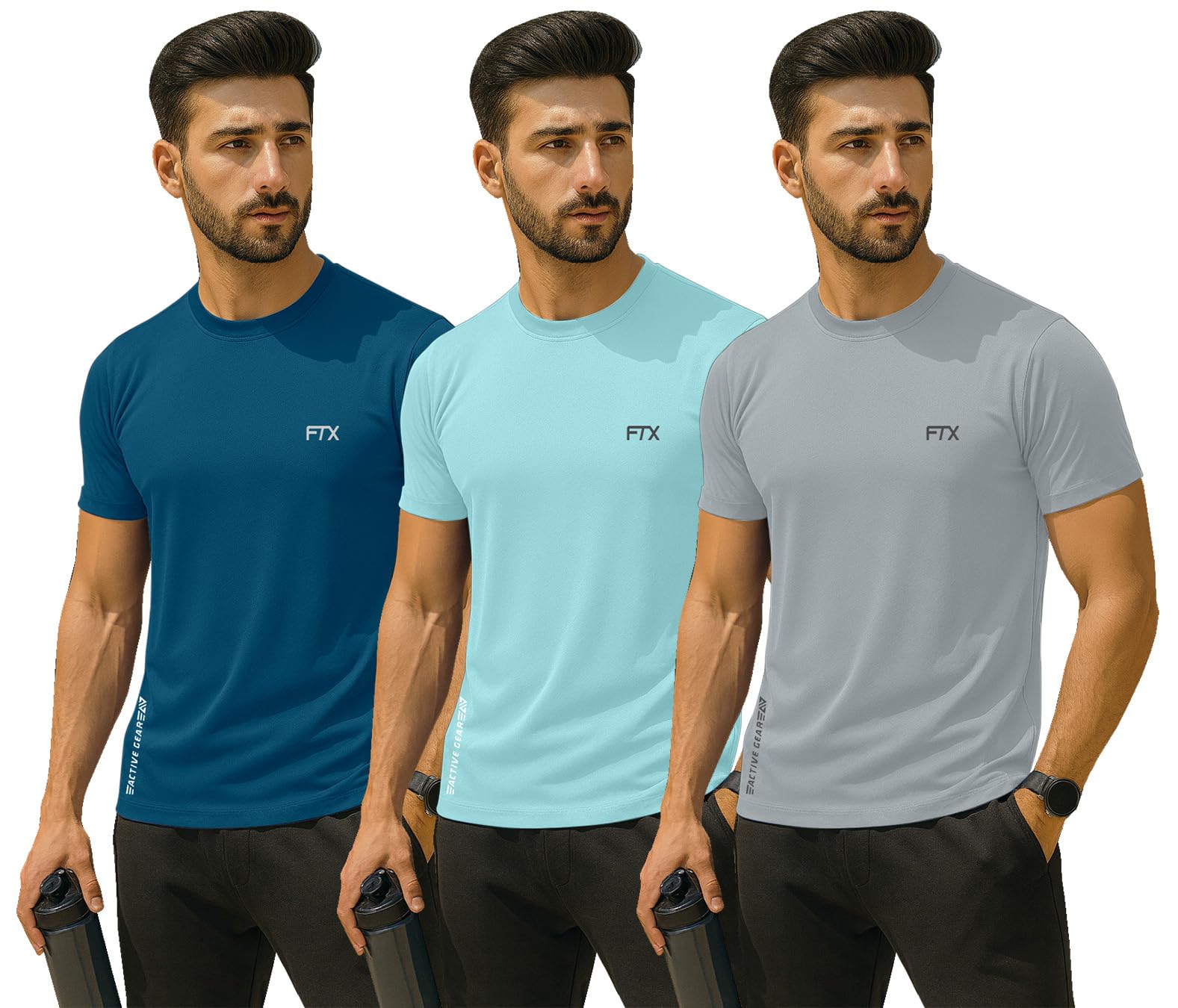 ftx Drifit Men Activewear Solid Half Sleeve Roun Neck T-Shirt (Pack of 3)-picture-26