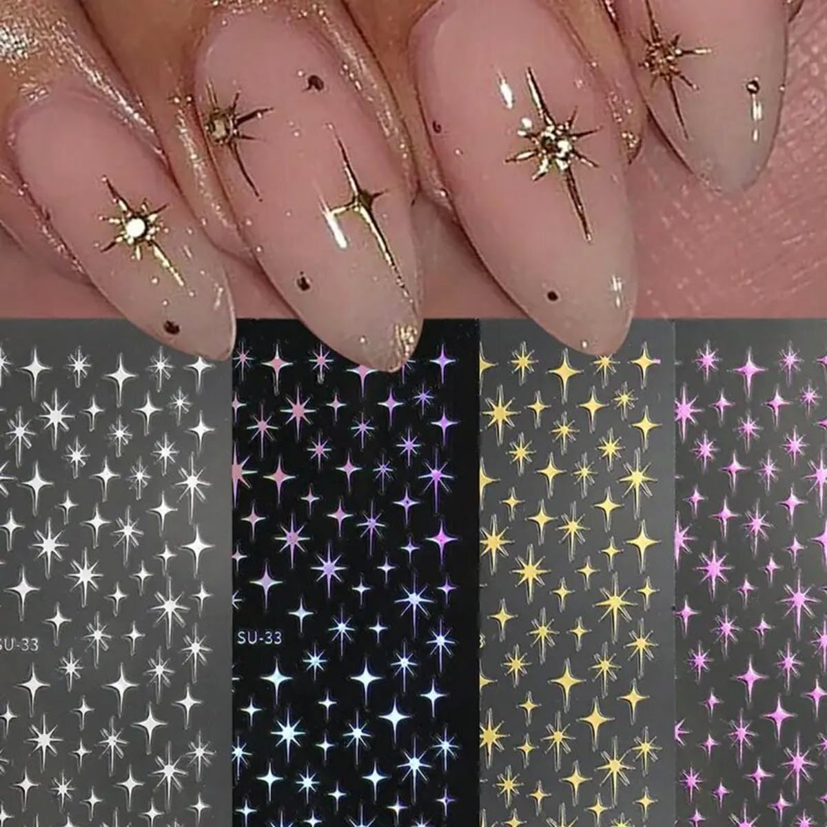 Amazon.com: Star Nail Art Stickers Decals Laser Golden Star Nail