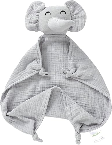 Organic Elephant Lovey,Muslin Security Blankets for Babies,Elephant Baby Stuffed Animal for Newborn,Baby Snuggle Toy,Baby Gift for Boys and Girls (Grey)