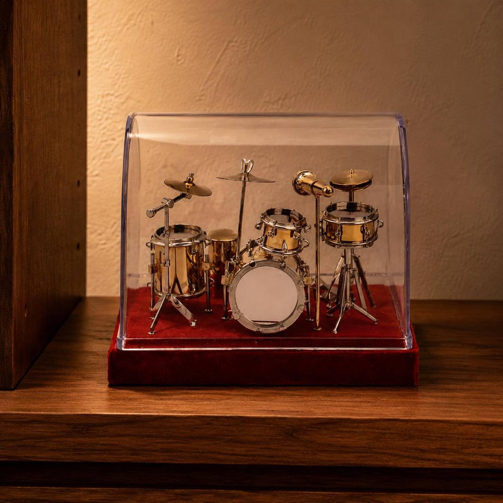 Mini Batería de Juguete BJD Tambor Miniatura Set de Percusión Maqueta de Batería con Acabado Metálico Brillante para Colección Adecuada para, A, Mediano 18 13 13cm