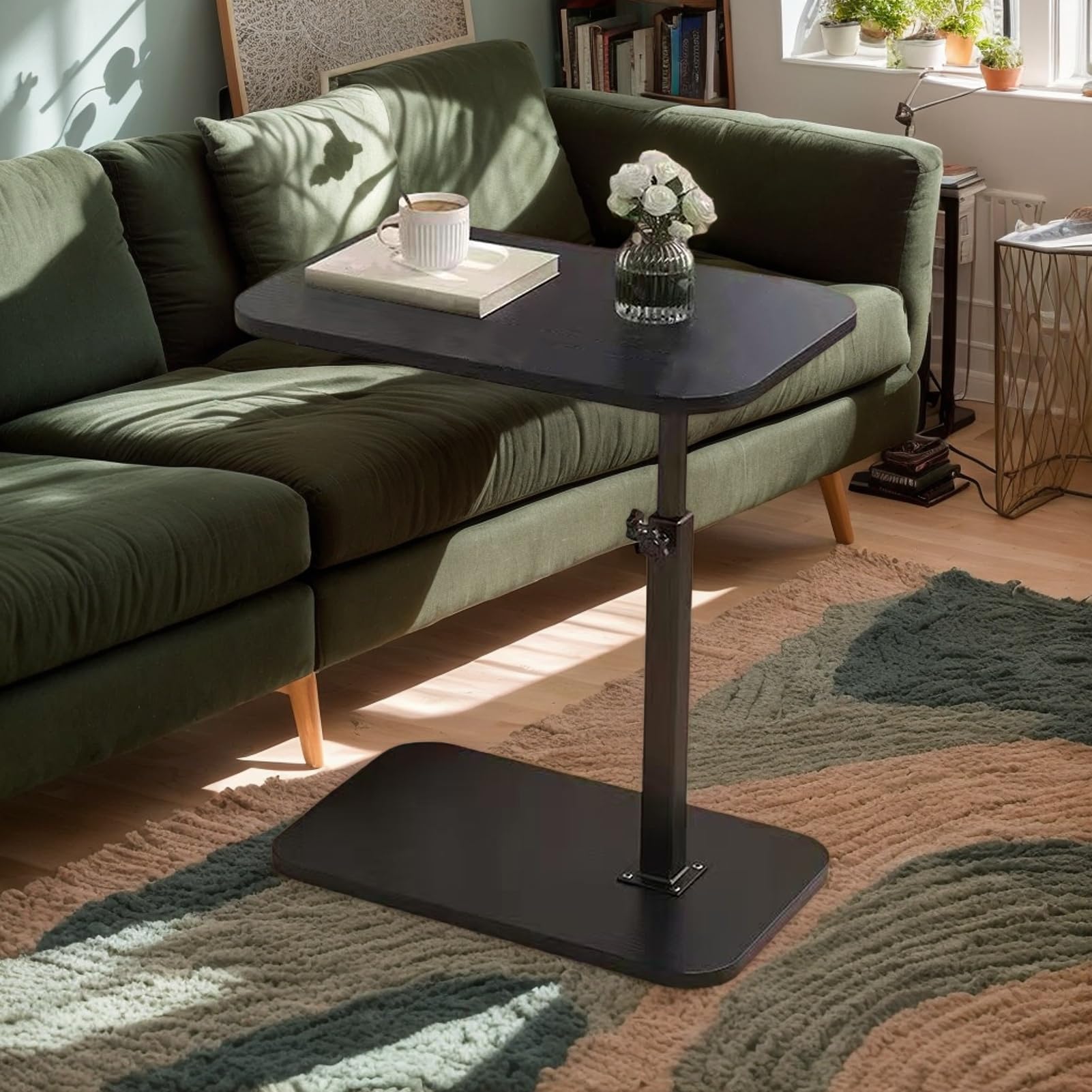 C Table, 360 Degree Rotating End Table, Wood, Metal Material, Space-Saving Small Couch Tables for Living Room, Bedroom, and Study with Versatile Functionality and Modern Design, 15.75x11.81 inches