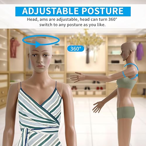 Miniatura 51 de BLKMTY Maniquí femenino de 69 pulgadas con forma de vestido de cuerpo completo, modelo de ropa, maniquí ajustable, maniquí desmontable realista