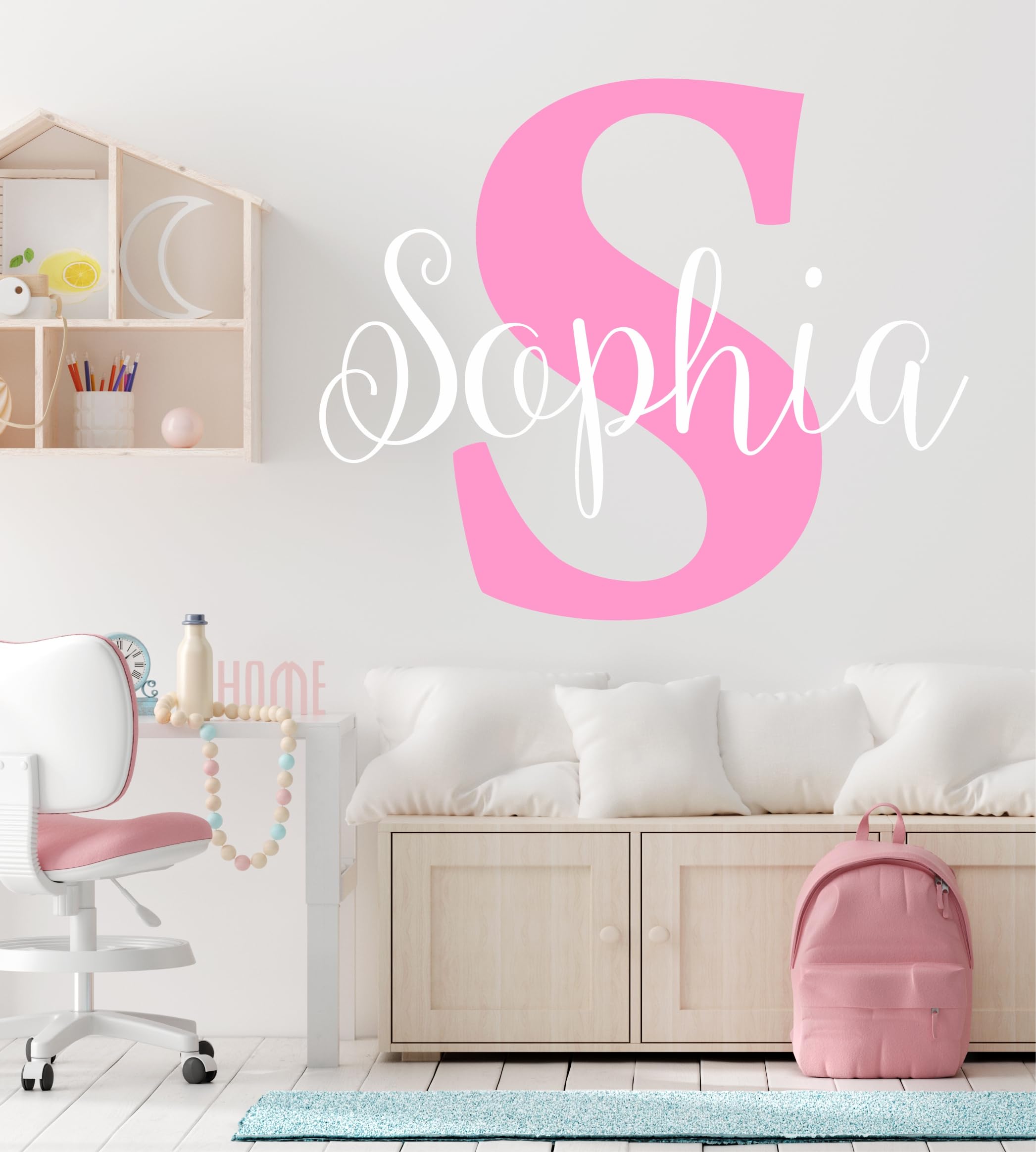 (Choose Both Your Name and Initial; Both Font and Color) Personalized Baby Girls Decal Nursery Decor Custom Vinyl Wall Decal, Wall Stickers (