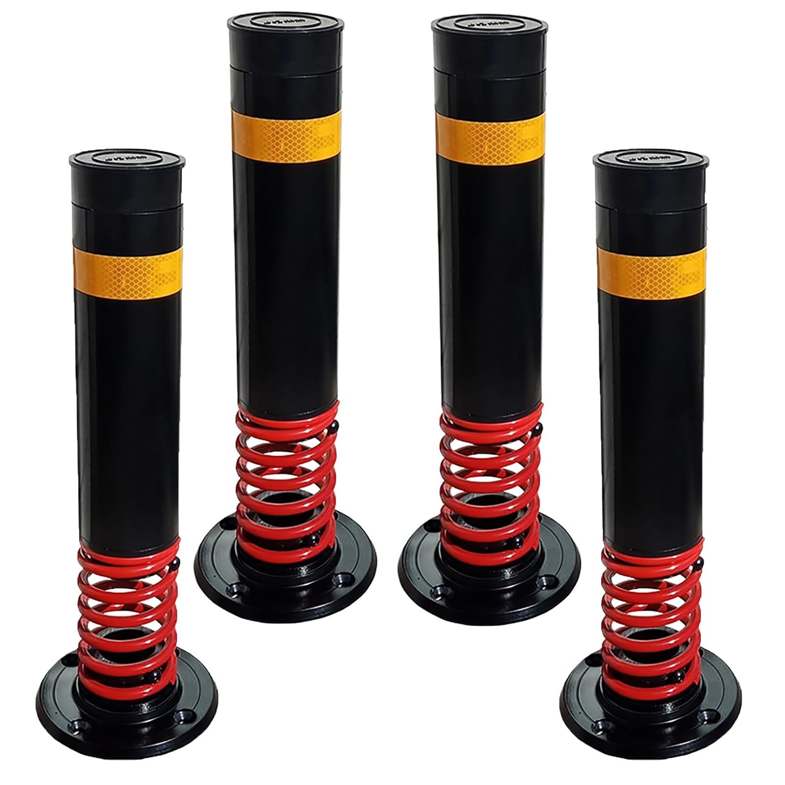 60cm Bollard de Sécurité à Ressort, Borne de Sécurité en Tuyau d'acier avec Bande Réfléchissante, Colonne Anti-Collision pour Stationnement et Zone Sensible à la Circulation(4pcs)