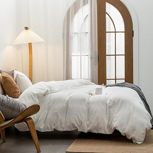 Miniatura 4 de BESTDESIL Funda de edredón azul claro, funda de edredón de algodón lavado Queen, juego de ropa de cama cómodo para todas las estaciones, juego de