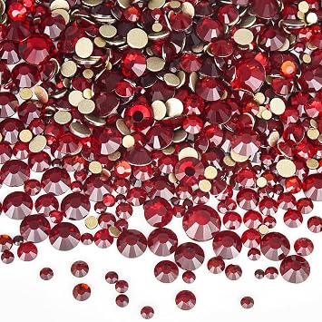 1440pcs Flatback Rhinestones Glass Round Gems Crystals,Non Hotfix Rhinestones for Crafts Nail Art Clothes Shoes DIY Makeup DecorationsDark siam