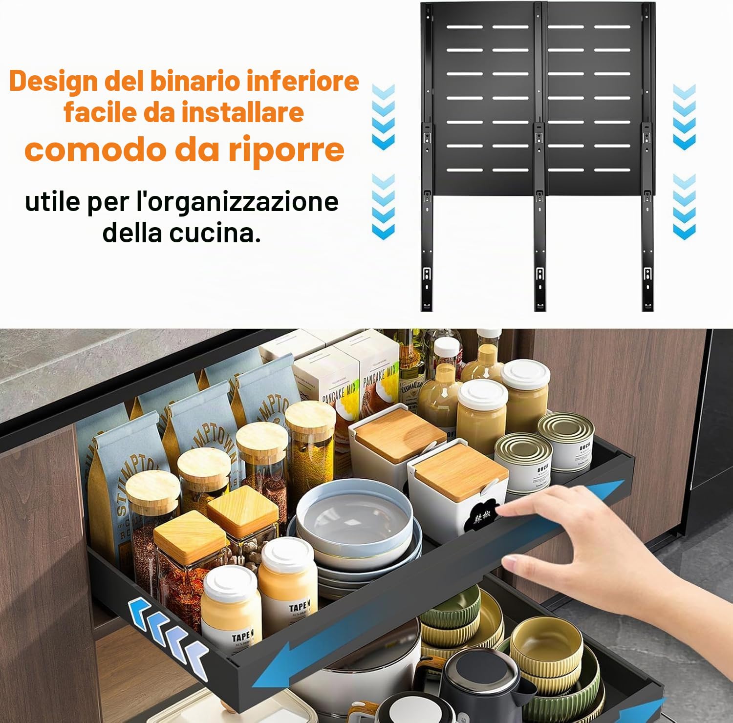 Cassetto Estraibile Cucina,Cassetti Telescopico Armadio,Cassetti Estraibili Con Adesivo,Larghezza Regolabile Da 32 a 53 Cm Con Guida Autoadesiva Silenziosa,Non Richiede Forature Né Chiodi
