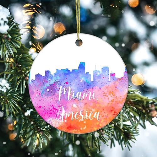 Miniatura 10 de Two-Side Printed America-New York Ceramic Christmas Ornament Novelty for Family Friends Kids Colorful City Painting Christmas Keepsake Pendants