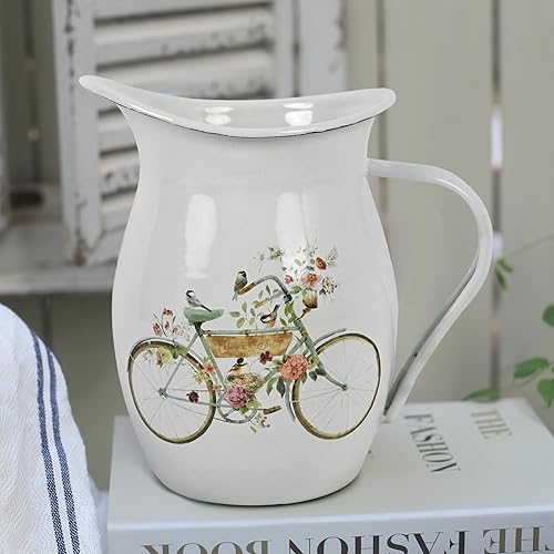 Jarra esmaltada con mango ancho, jarrón de metal vintage para decoración de mesa, oficina, hogar, regalo y té helado, café, bebidas frías