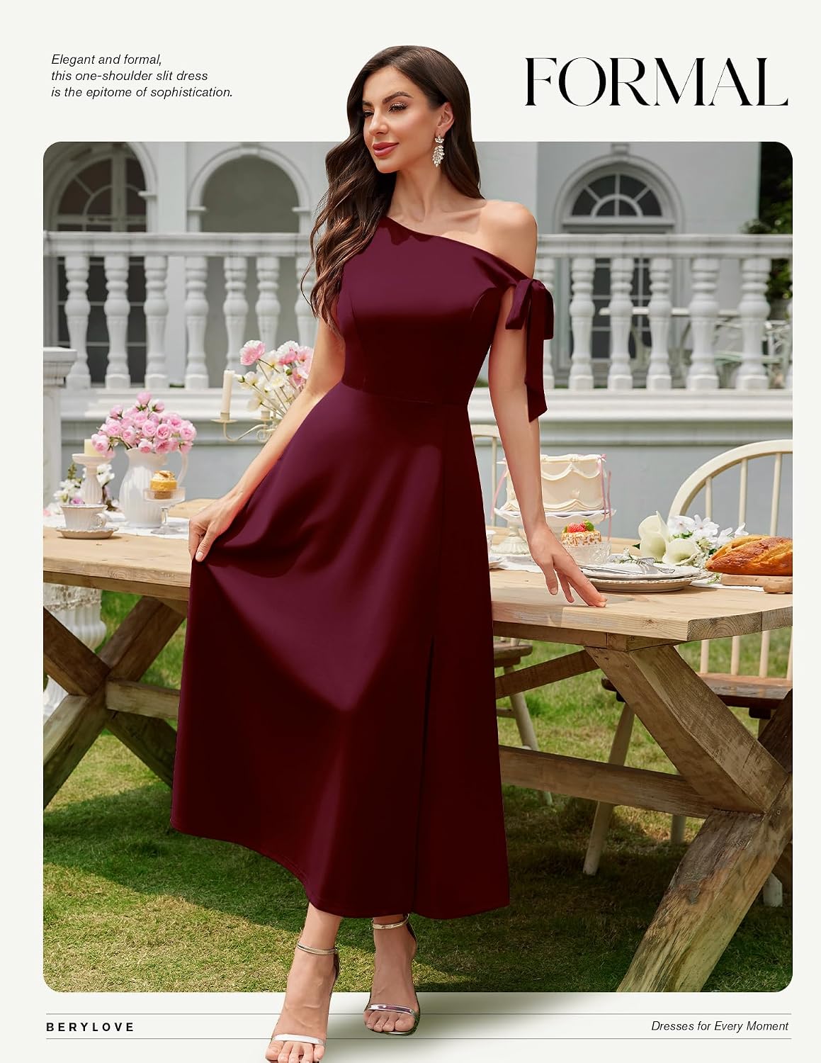 berylove women's formal elegant wedding guest dresses one shoulder a line maxi cocktail slit dress 3x-large b-burgundy