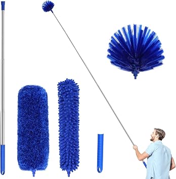ZZ LAZYCOTTAGE Duster, Microfiber Dusters with 2 Handle Sets, Durable 15-98.1 Inches Long Telescopic Rod, Washable, Feather Dusters for Cleaning Cobweb and Ceilings Fans, 5 Pack Blue