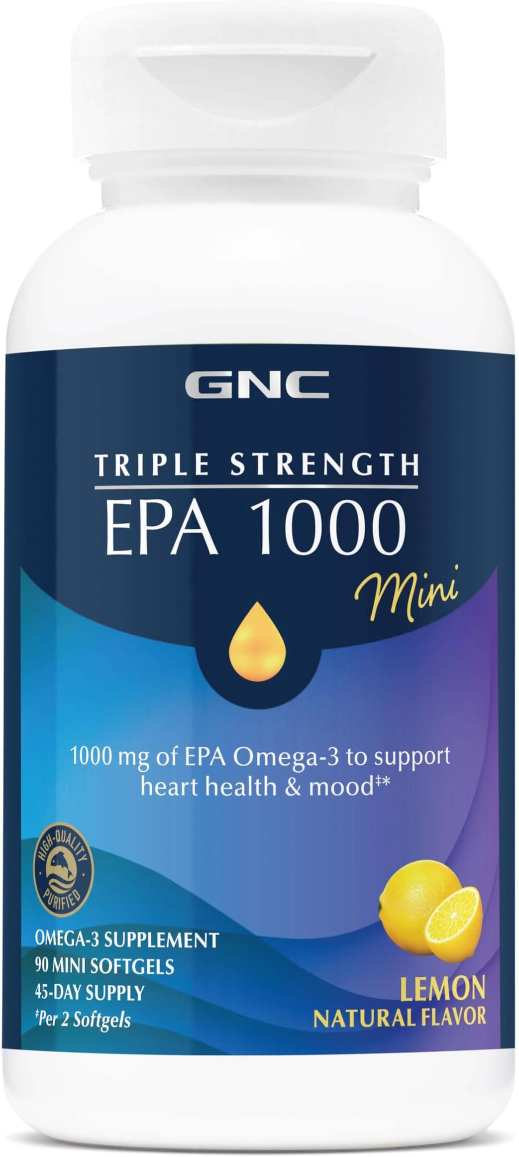 GNC Triple Strength Fish Oil EPA 1000 Mini, 1000mg Omega 3, Mini Softgels, Supports Eye, Brain, Skin, Healthy Triglycerides, Heart, Joint, Coated to Control Fishy Burps, 45 Servings
