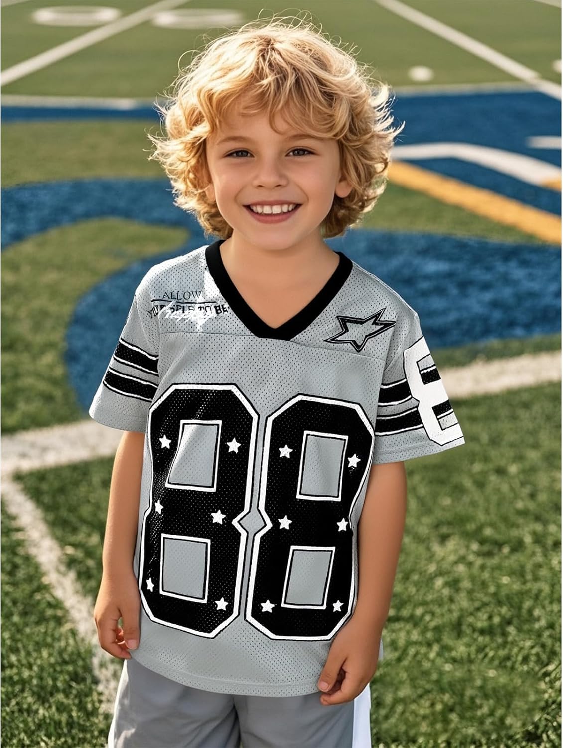 Boy Girl Y2K Jersey Shirt Number Graphic V Neck T-Shirt Kids Football Short Sleeve Tee Sport Summer Casual Tops - Image 2