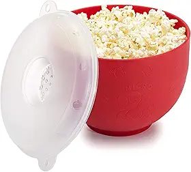 Goodful Pipoca de silicone para micro-ondas, dobrável e lavável na lava-louças, tigela feita sem BPA, tampa multiuso, 3 litros, vermelha