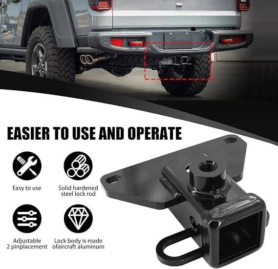 13434 Trailer Hitch Receiver 2 Tow Hitch Receiver Class-3 Compatible with 2020-2025 J.ee.p Gladiator JT Pickup Truck for Ball Mount, Cargo Carrier, Bike Rack